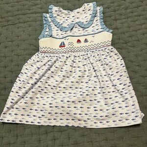 Nautical-Themed Kids Dress - Blue and White